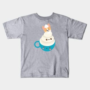 Corgi Aqua Cuppa Puppuccino Adorkablely Sweet Corgi Coffee Love Style Kids T-Shirt